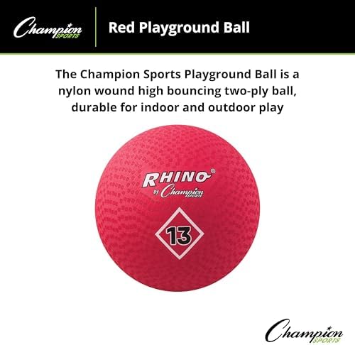 Champion Sports Playground Ball – High-Bounce 2-Ply Construction, Durable Red Ball for Throwing, Catching & Kicking - Multiple Sizes (5", 6", 7", 10", 13", 16")