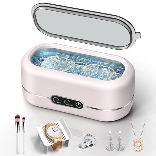 Ultrasonic Jewelry Cleaner, Upgraded 48KHz Ultrasonic Cleaner Machine with 304 Stainless Steel for Jewelry, Eyeglasses, Rings, Dentures, Watch Strap（Light Pink）