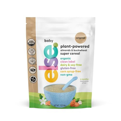 Else Nutrition Baby Cereal Stage 1 for 6 months+, Plant Protein, Organic, Whole foods, Vitamins and Minerals (Original, 6 Pack)