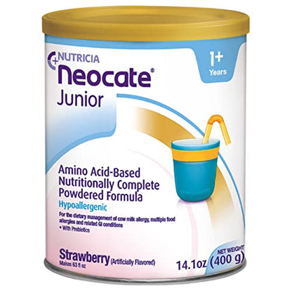Nutricia Neocate Junior - Hypoallergenic, Dairy-free, Amino Acid-Based Formula for 1+ Years - For Toddlers, Kids & Teens - Powdered Formula - Strawberry - 14.1 oz can (Case of 1)