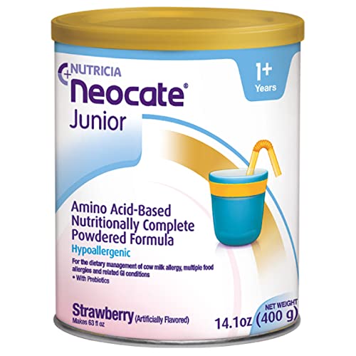 Nutricia Neocate Junior - Hypoallergenic, Dairy-free, Amino Acid-Based Formula for 1+ Years - For Toddlers, Kids & Teens - Powdered Formula - Strawberry - 14.1 oz can (Case of 1)