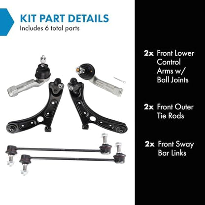 TRQ Front Steering & Suspension Kit Control Arm with Ball Joint Sway Bar Stabilizer Link Tie Rod Compatible with 2017-2020 Hyundai Elantra 2018-2020 Elantra GT 2019-2021 Kia Forte