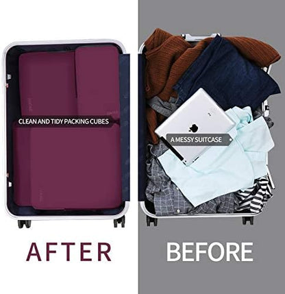 BAGAIL 4 Set/6 Set/8 Set Compression Packing Cubes Travel Accessories Expandable Packing Organizers (Cloth Pattern, 4-Burgundy)