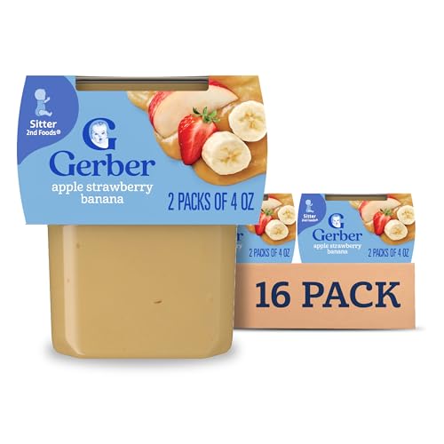 Gerber Stage 2 Baby Food, Apple Strawberry Banana Puree Tubs, No Added Colors or Flavors, Baby Puree, 16-Pack
