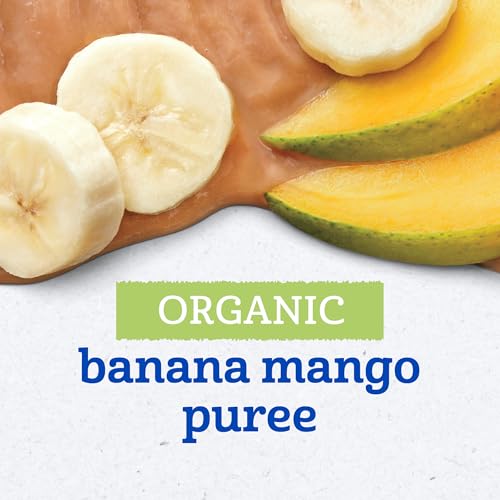 Gerber Stage 2 Baby Food, Organic Banana Mango Puree Pouch, 2 Servings of Fruit, No Added Sweetener, No Artificial Colors or Flavors, 12-Pack