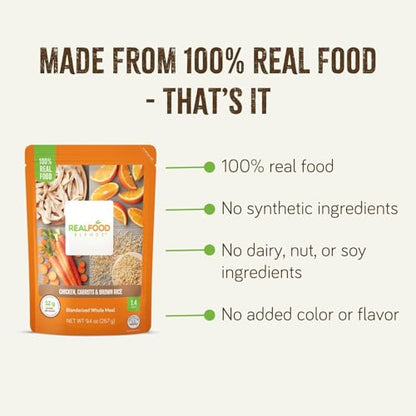 Real Food Blends Chicken, Carrots & Brown Rice - Pureed Food Meals for Tube Feeding with Protein, Vegetables & Fruits - 340 Calories for Lunch & Dinner - 9.4 oz (Pack of 12)