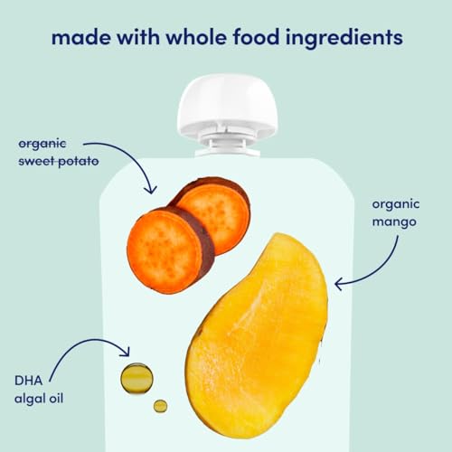 Cerebelly Organic Baby Food Pouches – Organic Veggie Purees for Toddlers | No Added Sugar, Fiber, Non-GMO | Blended Toddler Food | 4oz BPA-Free Baby Food | Sweet Potato Mango | 12 Count