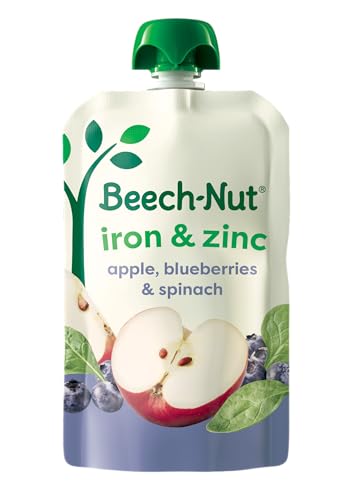 Beech-Nut Baby & Toddler Food Pouches with Iron & Zinc, Apple Blueberry & Spinach Puree, 3.5 oz (12 Pack)