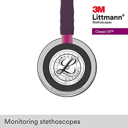 3M Littmann Classic III Monitoring Stethoscope, 5960, More Than 2X as Loud, Weighs Less, Stainless Steel Mirror-Finish Chestpiece, 27" Plum Tube, Pink Stem, and Smoke Headset