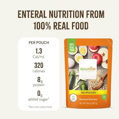 Real Food Blends Eggs, Apples & Oats - Pureed Food Meals for Tube Feeding with Protein, Vegetables & Fruits - 320 Calories for Breakfast, Lunch & Dinner - 9.4 oz (Pack of 12)