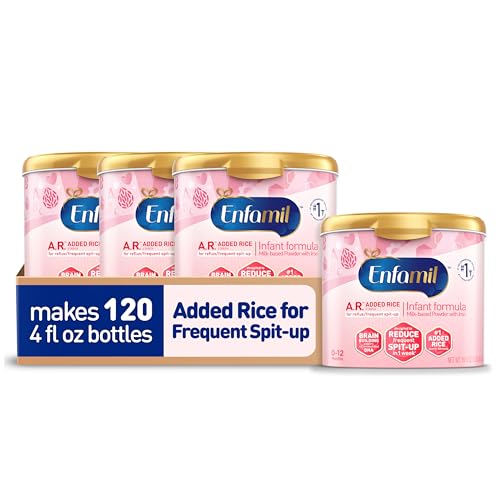 Enfamil A.R. Baby Formula, Added Rice Starch Formula to Reduce Reflux & Spit-Up, DHA for Brain Development, Probiotics to Support Digestive & Immune Health, Baby Milk, 19.5 Oz Tub, 4 Count