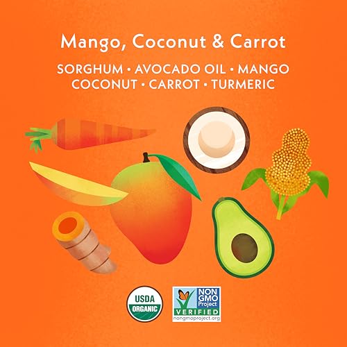 Once Upon A Farm Mango, Coconut & Carrot Puffed Sorghum Snack, Fruit & Veggie Puffs, Non GMO, 1.5 Ounces (Pack Of 6)