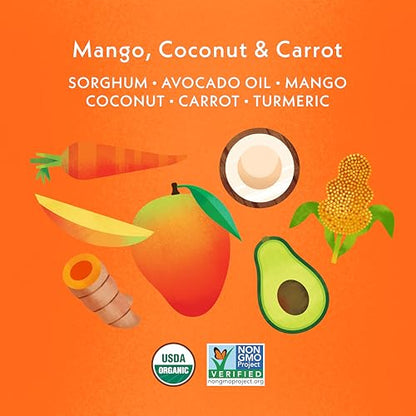 Once Upon A Farm Mango, Coconut & Carrot Puffed Sorghum Snack, Fruit & Veggie Puffs, Non GMO, 1.5 Ounces (Pack Of 6)