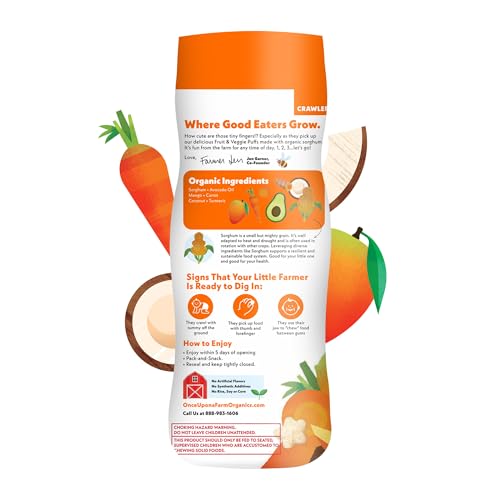 Once Upon A Farm Mango, Coconut & Carrot Puffed Sorghum Snack, Fruit & Veggie Puffs, Non GMO, 1.5 Ounces (Pack Of 6)
