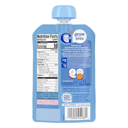 Gerber Stage 2 Baby Food, Apple Sweet Potato Cinnamon Puree Pouch, 2 Servings of Fruit & Veggie, No Added Sweetener, No Artificial Colors or Flavors, 12-Pack
