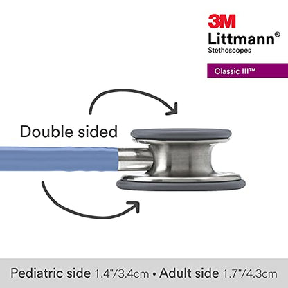 3M Littmann Classic III Monitoring Stethoscope, 5630, More Than 2X as Loud, Weighs Less, Stainless Steel Chestpiece, 27" Ceil Blue Tube