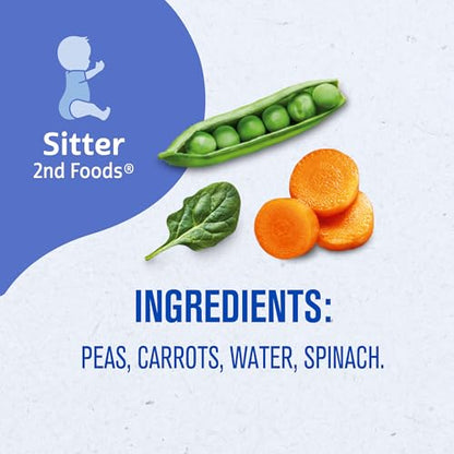Gerber 2nd Foods Pea, Carrot & Spinach Pureed Baby Food, 4 Ounce Tubs, 2 Count (Pack of 8)