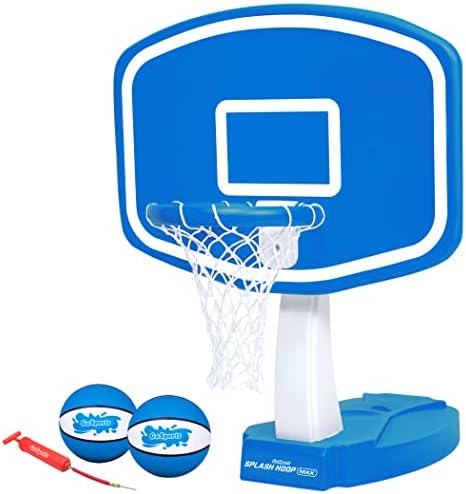 GoSports Splash Hoop Swimming Pool Basketball Game, Includes Poolside Water Basketball Hoop, 2 Balls and Pump – Max Blue