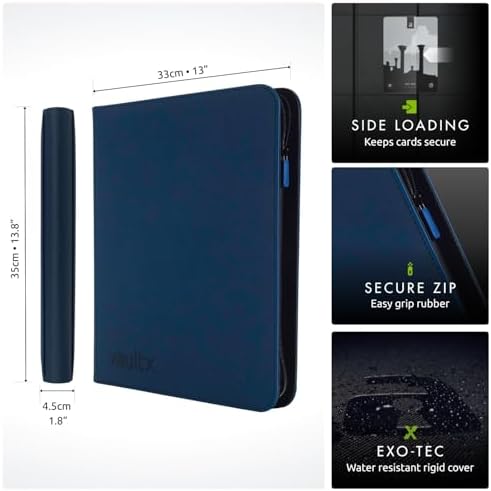 Vault X 12 XL Pocket Trading Card Zip Binder - 624 cards, Premium Exo-Tec Album Material, 26 Side-Loading Pages, Folder for Collectible Card Games, Sports, TCG (Blue)