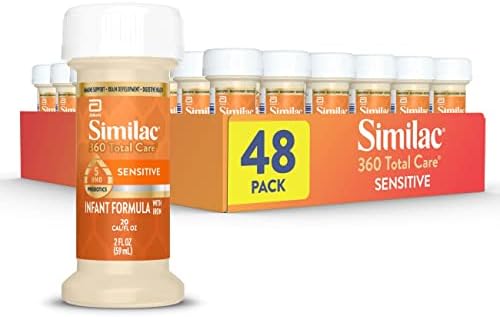 Similac 360 Total Care Sensitive Infant Formula for Fussiness & Gas Due to Lactose Sensitivity, Has 5 HMO Prebiotics, Baby Formula, Ready to Feed, 2-fl-oz Bottle, Pack of 48