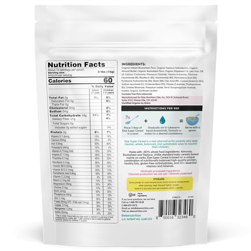 Else Nutrition Baby Cereal Stage 1 for 6 months+, Plant Protein, Organic, Whole foods, Vitamins and Minerals (Original, 3 Pack)