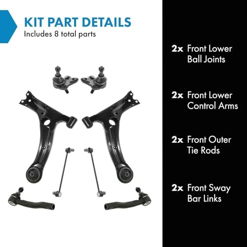 TRQ Front Steering & Suspension Kit Ball Joint Control Arm Sway Bar Stabilizer Link Tie Rod Compatible with 2003-2008 Toyota Corolla