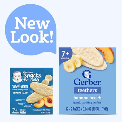 Gerber Teethers, Banana Peach Gentle Teething Wafers, Baby Teething Snacks, 6PK