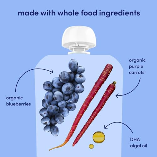 Cerebelly Baby Food Pouches – Organic Dairy Free Smoothies for Toddlers | No Added Sugar, Fiber, Non-GMO | Baby Smoothie Pouches | 4 Ounce BPA-Free Pouch | Purple Carrot Blueberry Smoothie | 12 Count