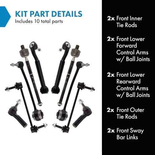 TRQ Front Steering & Suspension Kit Control Arm with Ball Joint Sway Bar Stabilizer Link Tie Rod Compatible with 2015-2022 Ford Mustang