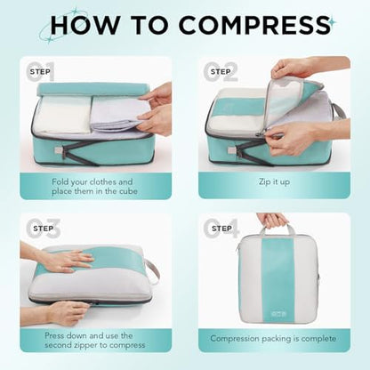 10 Set Compression Packing Cubes for Travel Essentials,Compressible Expandable Packing Cubes for Suitcase,OlarHike Luggage Organizer Bags for Travel,Handy Helper for Organizing Clothes(New Blue Green)