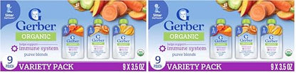 Gerber Organic For Baby 2nd Foods Pouches Immune Builder Variety Pack (3) Carrot Apple Mango (3) Mango Peach Carrot Sweet Potato Oatmeal (3) Pear Mango Avocado 1.96lb (18 Pack)