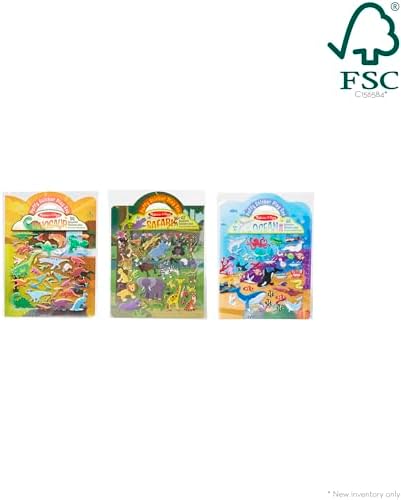 Melissa & Doug Reusable Puffy Sticker Wild Adventures Play Set 3-Pack (118 Stickers: Safari, Dinosaur, Ocean) - FSC Certified