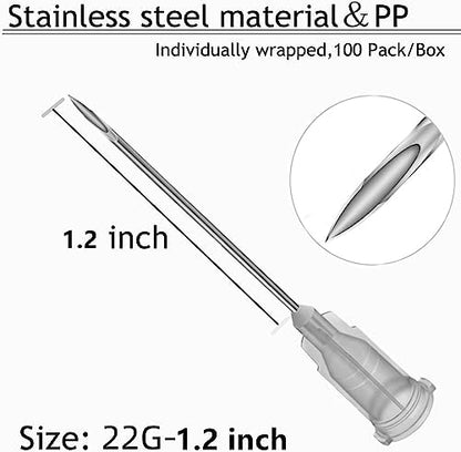 100 Pack Disposable 5ml/cc Lab Syringes with 22Ga 1.25 Inch Needle Luer Lock, Individually Sealed Packed
