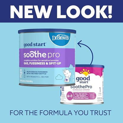 Good Start | Dr. Brown's Soothe Pro, Baby Formula Powder, for Sensitive Tummies, Gas, Fussiness and Spit-Up, Infant Formula with Probiotics, DHA, Non-GMO, 12 Ounces