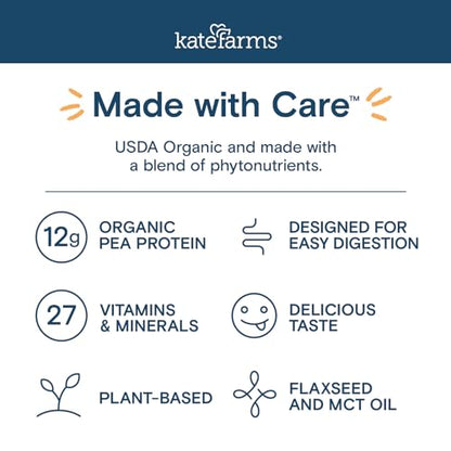 KATE FARMS Organic Pediatric 1.2 High Calorie Chocolate Nutrition Shake, 12g Protein, 27 Vitamins and Minerals, Meal Replacement, 8.45 oz (12 pack)