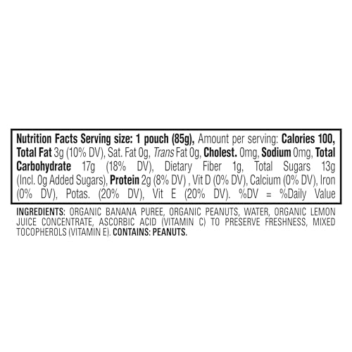 Happy Baby Organics Stage 2 Baby Food Pouches, Gluten Free, Vegan Snack, Nutty Blends, Bananas & Peanut Butter Organic Baby Food, 3 Ounce (Pack of 12)