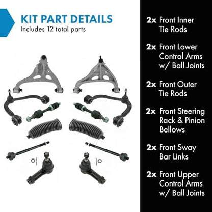 TRQ Front Steering & Suspension Kit Control Arm with Ball Joint Steering Rack & Pinion Bellow Sway Bar Stabilizer Link Tie Rod Compatible with 2005-2008 Ford F-150 2006-2008 Lincoln Mark LT