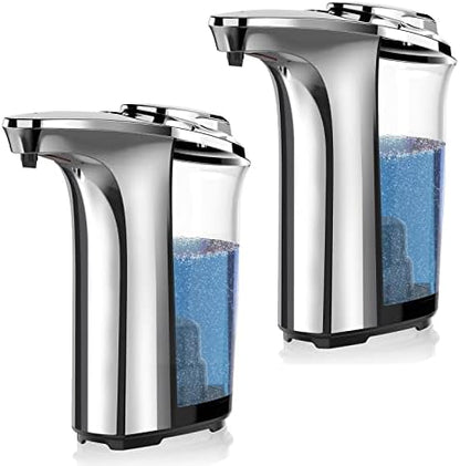 Automatic Soap Dispenser, Touchless Dish Soap Dispenser 17oz/500ml with Upgraded Infrared Sensor, 5 Adjustable Soap Dispensing Levels, Liquid Hand Dispenser for Bathroom (Silver Set)