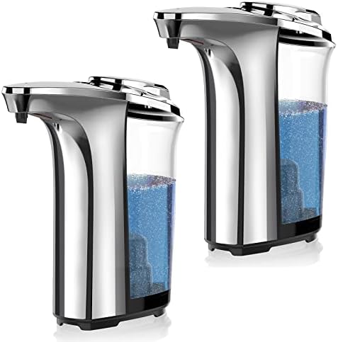 Automatic Soap Dispenser, Touchless Dish Soap Dispenser 17oz/500ml with Upgraded Infrared Sensor, 5 Adjustable Soap Dispensing Levels, Liquid Hand Dispenser for Bathroom (Silver Set)