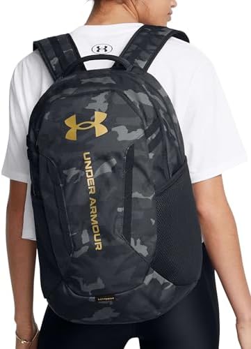 Under Armour Unisex-Adult Hustle 6.0 Backpack, (001) Black/Black/Metallic Gold, One Size Fits Most