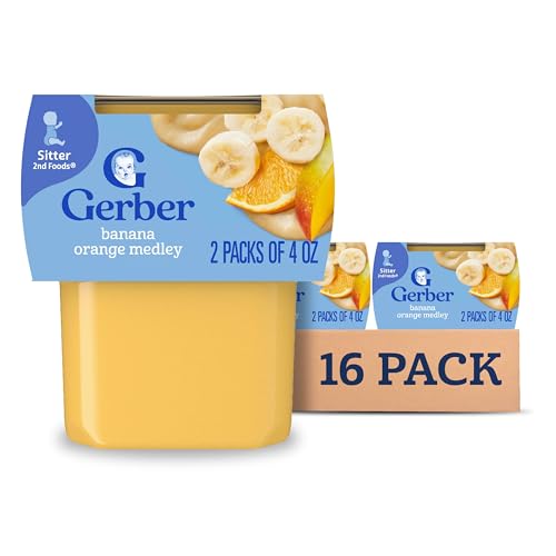 Gerber 2nd Foods Fruits Banana & Orange Medley Pureed Baby Food, 4 Ounce Tubs, 2 Count (Pack of 8)