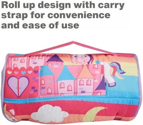 EVERYDAY KIDS Nap Mat with Removable Pillow - Unicorn Dreams - Carry Handle with Straps Closure, Rollup Design, Soft Microfiber for Preschool, Daycare, Travel Sleeping Bag - Ages 3-6 Years