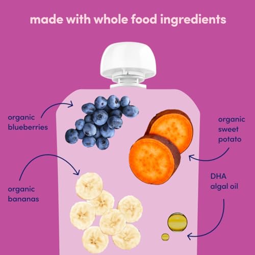 Cerebelly Organic Baby Food Pouches – Dairy Free Smoothies for Toddlers | No Added Sugar, Fiber, Non-GMO | Toddler Smoothie Pouches | 4oz BPA-Free Baby Food | Sweet Potato Banana Blueberry | 6 Count