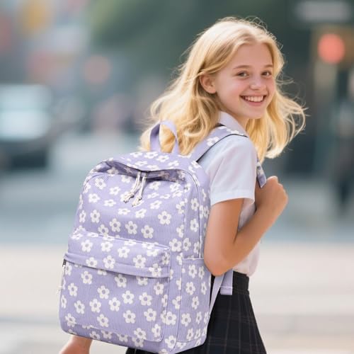 School Backpack for Teen Girls Bookbags Elementary High School Corduroy Laptop Bags Women Travel Daypacks
