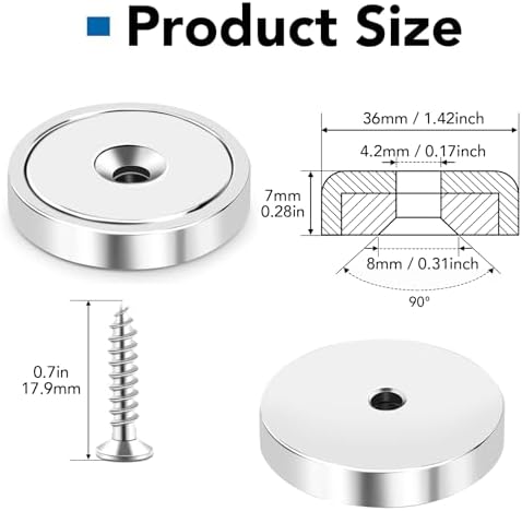 LOVIMAG Strong Magnets,150lb+ Waterproof Super Strong Neodymium Magnet with Hole,Strong Rare Earth Cup Magnets with Heavy Duty Countersunk Hole and Screws for Tool Room,Workplace(Silver, 10 Pack)