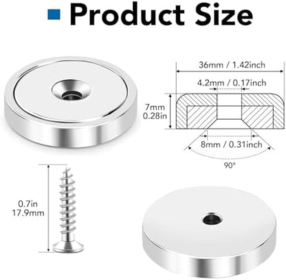 LOVIMAG Strong Magnets,150lb+ Waterproof Super Strong Neodymium Magnet with Hole,Strong Rare Earth Cup Magnets with Heavy Duty Countersunk Hole and Screws for Tool Room,Workplace(Silver, 10 Pack)