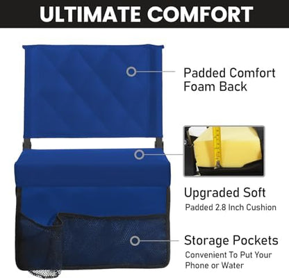 Sheenive Stadium Seats for Bleachers with Back Support, Bleacher Seats with Backs and Cushion Wide, Padded Portable Folding Comfort Stadium Chair with Shoulder Strap, Perfect for Sports Events, Blue