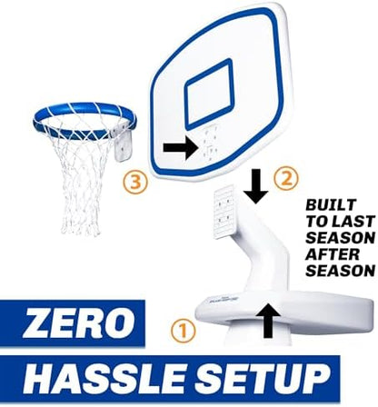 GoSports Splash Hoop Swimming Pool Basketball Game, Includes Poolside Water Basketball Hoop, 2 Balls and Pump – White