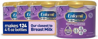 Enfamil Optimum Gentlease Baby Formula, Our Closest Formula to Breast Milk For Fussiness, Crying, Gas & Spit-up, Immune-Supporting Lactoferrin also found in Breast Milk, 19.5 Oz, Pack of 4