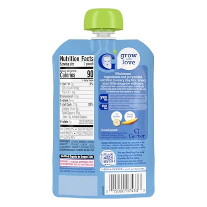 Gerber Stage 2 Baby Food, Organic Banana Mango Puree Pouch, 2 Servings of Fruit, No Added Sweetener, No Artificial Colors or Flavors, 12-Pack